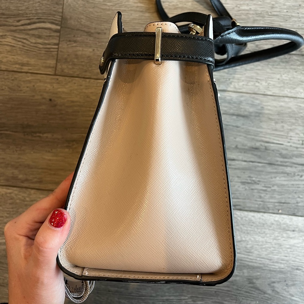 Kate Spade Medium Satchel Purse Staci Colorblock WKRU6952 Black Cream Tan White - Picture 8 of 12